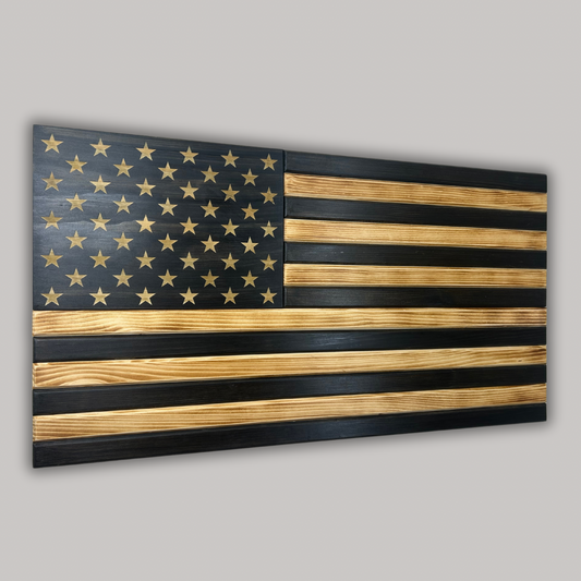 Standard Wooden American Flag (Black/White)