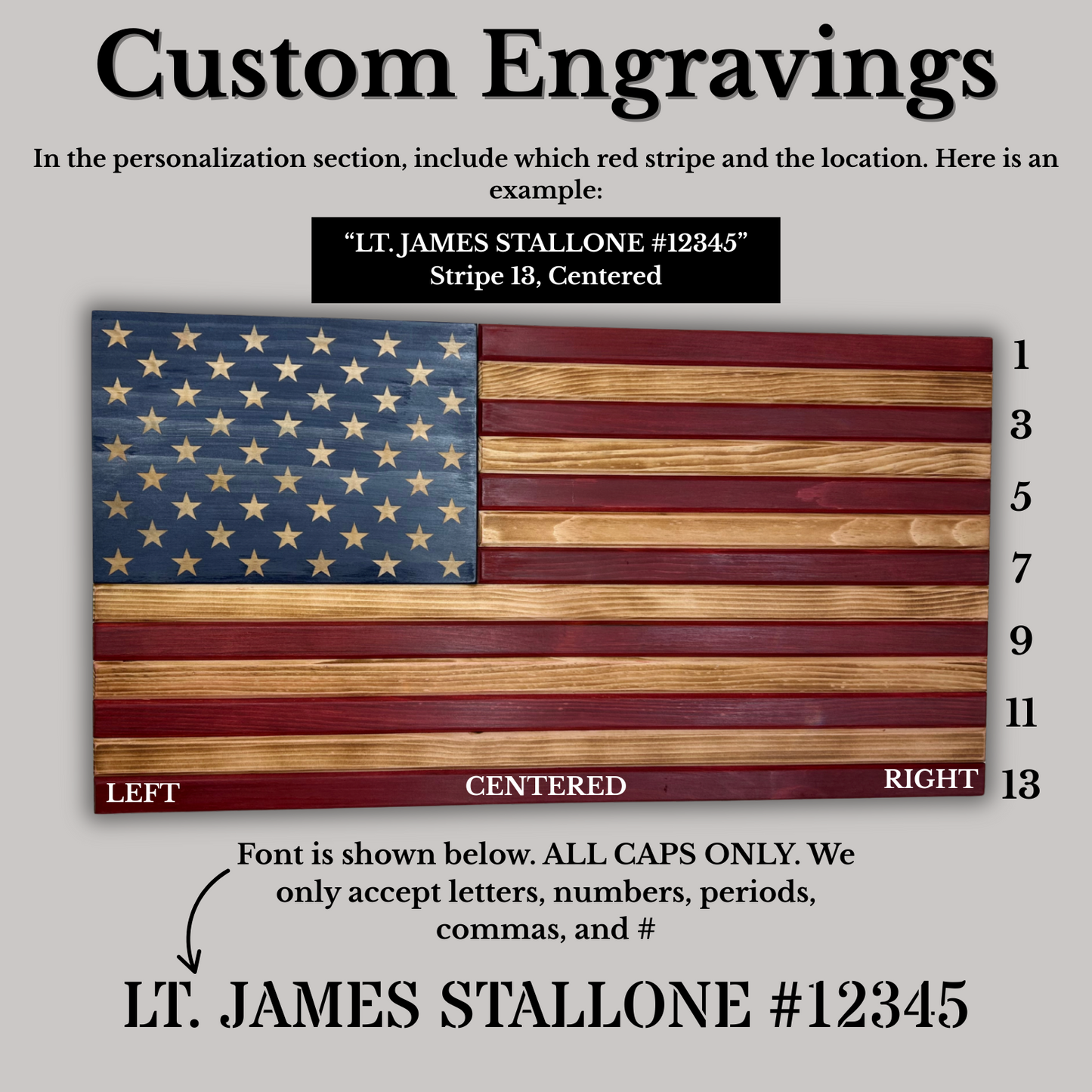 Standard Wooden American Flag (Black/White)