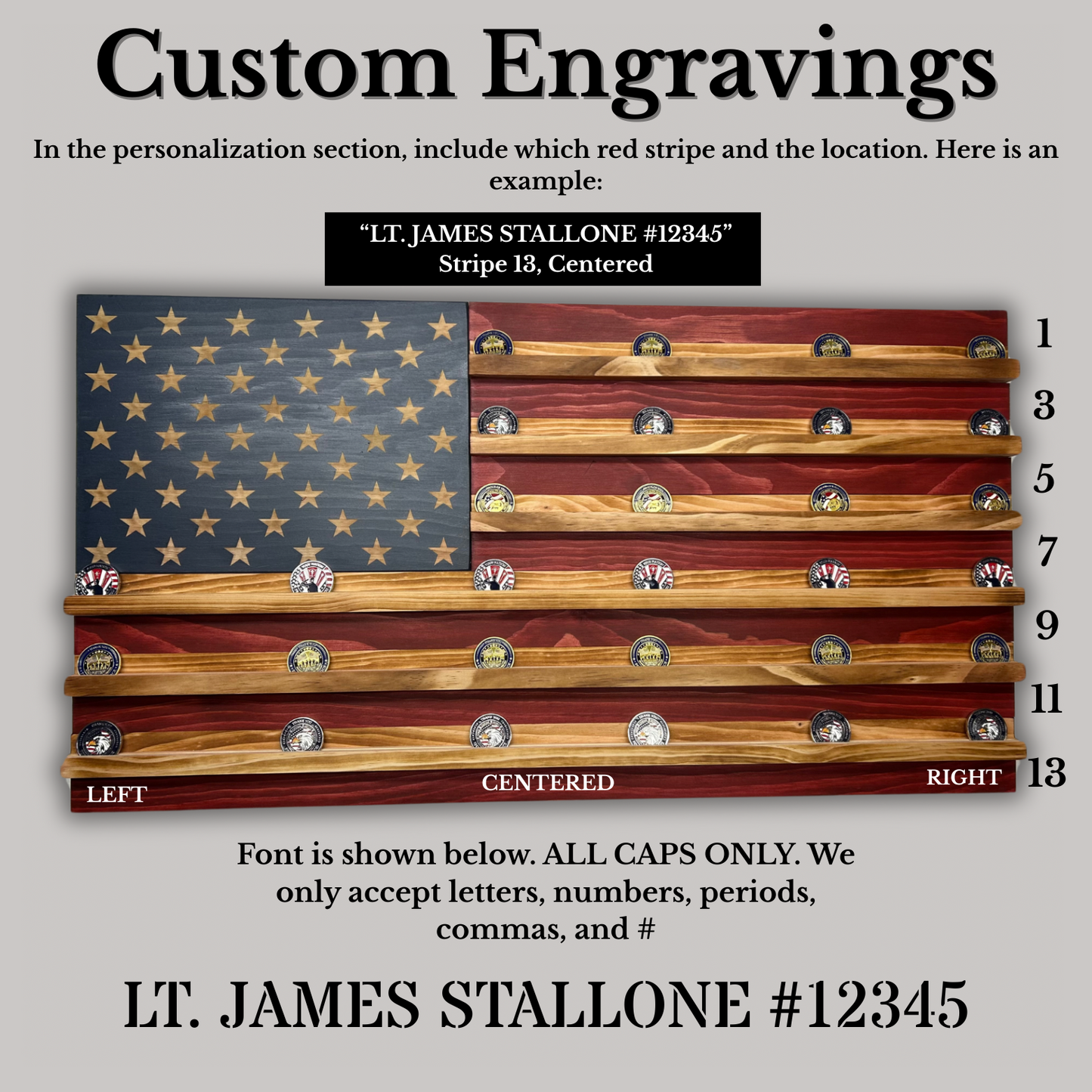 Wooden American Flag Challenge Coin Display 37x19" (Fire Department)