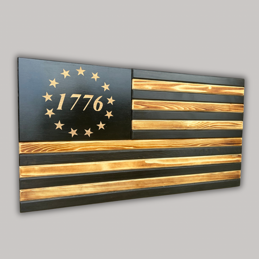 Rustic Black/White Wooden American Flag