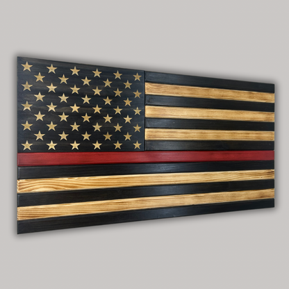 Standard Wooden American Flag (Thin Red Line)
