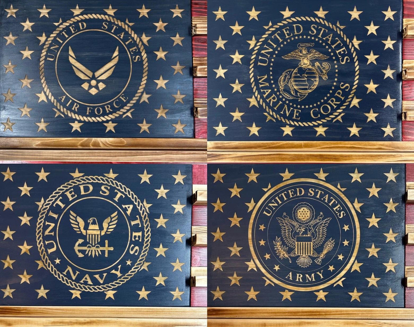 Unique Handcrafted Wooden American Flag Challenge Coin Display Rack Holder, Firefighter, Police, Military, Rustic Patriotic 36x19"