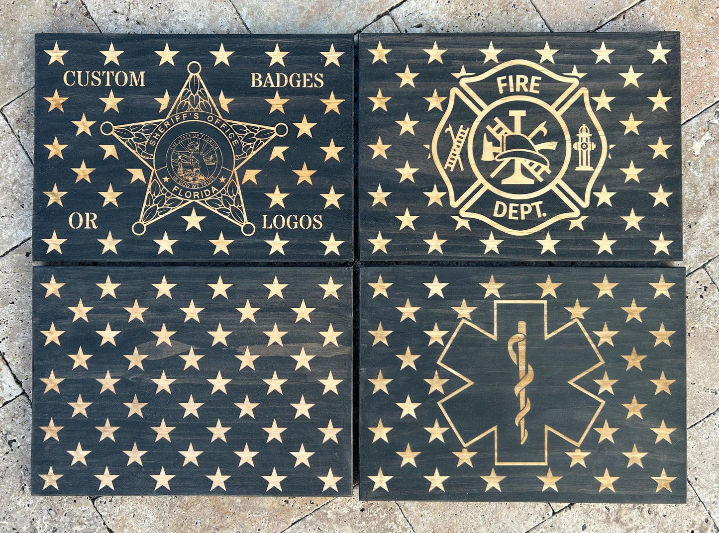 Unique Handcrafted Wooden American Flag Challenge Coin Display Rack Holder, Firefighter, Police, Military, Rustic Patriotic 36x19"