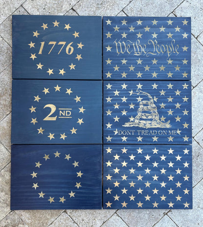 Unique Handcrafted Wooden American Flag Challenge Coin Display Rack Holder, Firefighter, Police, Military, Rustic Patriotic 36x19"