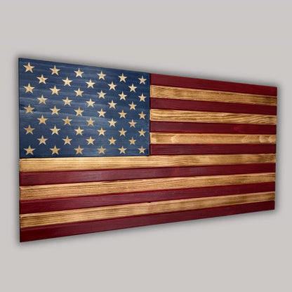 Unique Handcrafted Wooden American Flag with Engraved Stars, Rustic Patriotic Decor, EMS, Firefighter, Police, Military, Veterans Day Gift
