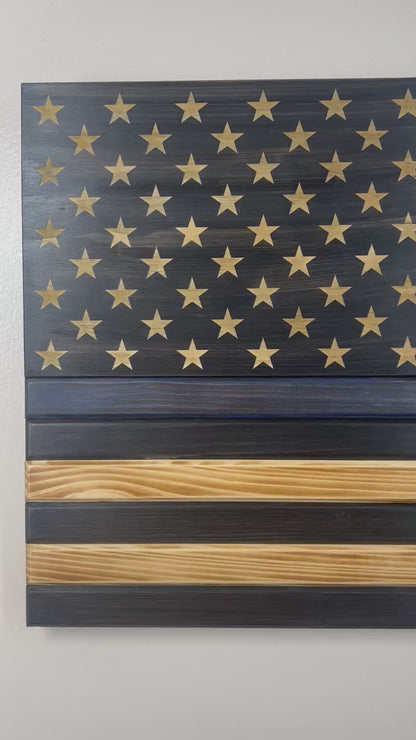 Standard Wooden American Flag (Thin Blue Line)