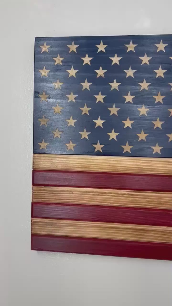 Unique Handcrafted Wooden American Flag with Engraved Stars, Rustic Patriotic Decor, EMS, Firefighter, Police, Military, Veterans Day Gift